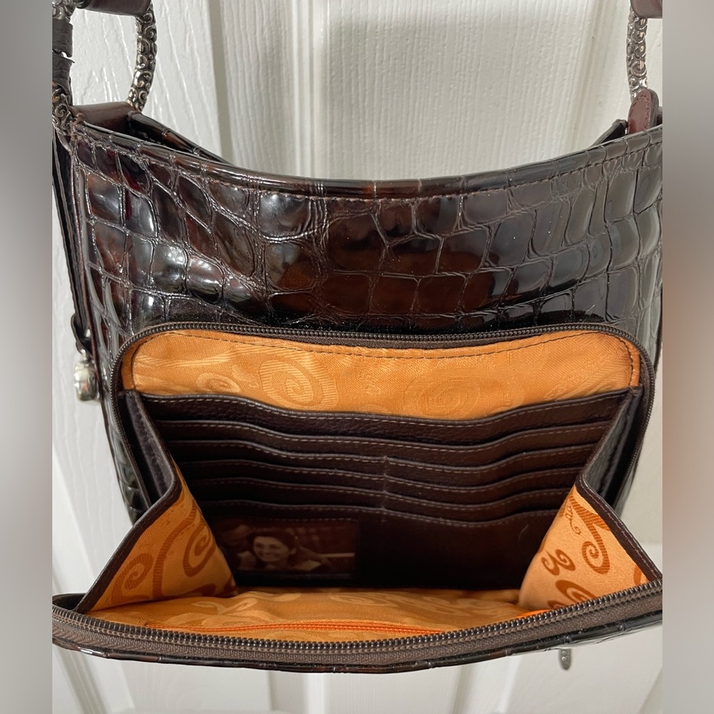 Brighton Brown Shoulder Bag with Crocodile Texture - Picture 9 of 11